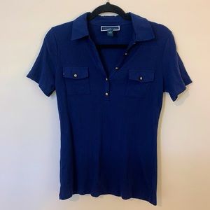Karen Scott Navy Blouse. Sz M Button up w/ collar